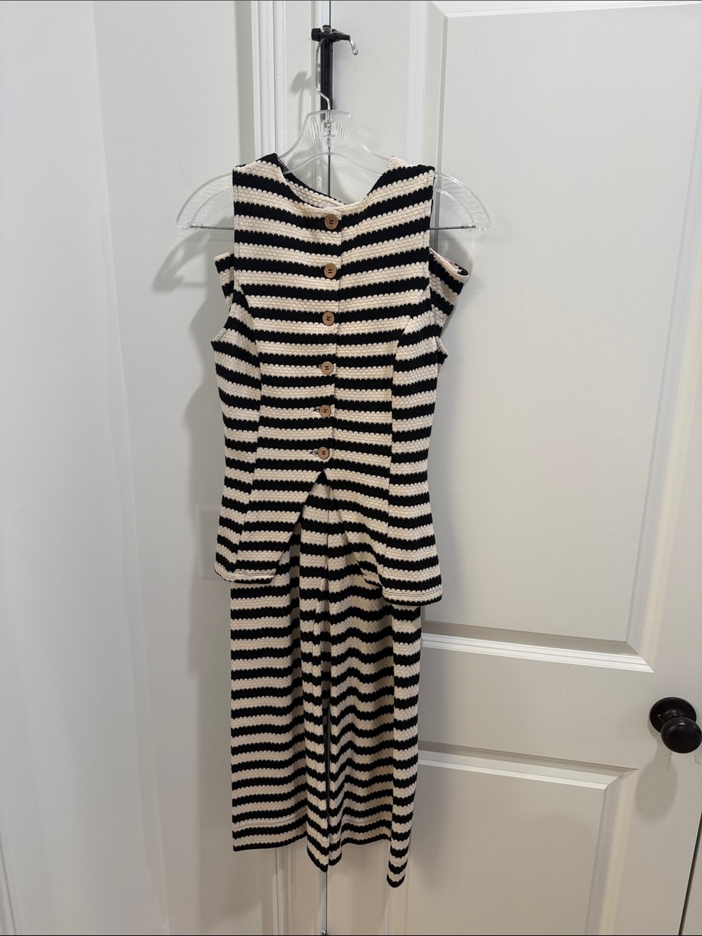 Maeve Black and Cream Striped Sleeveless Knit Shirt/Pants Set